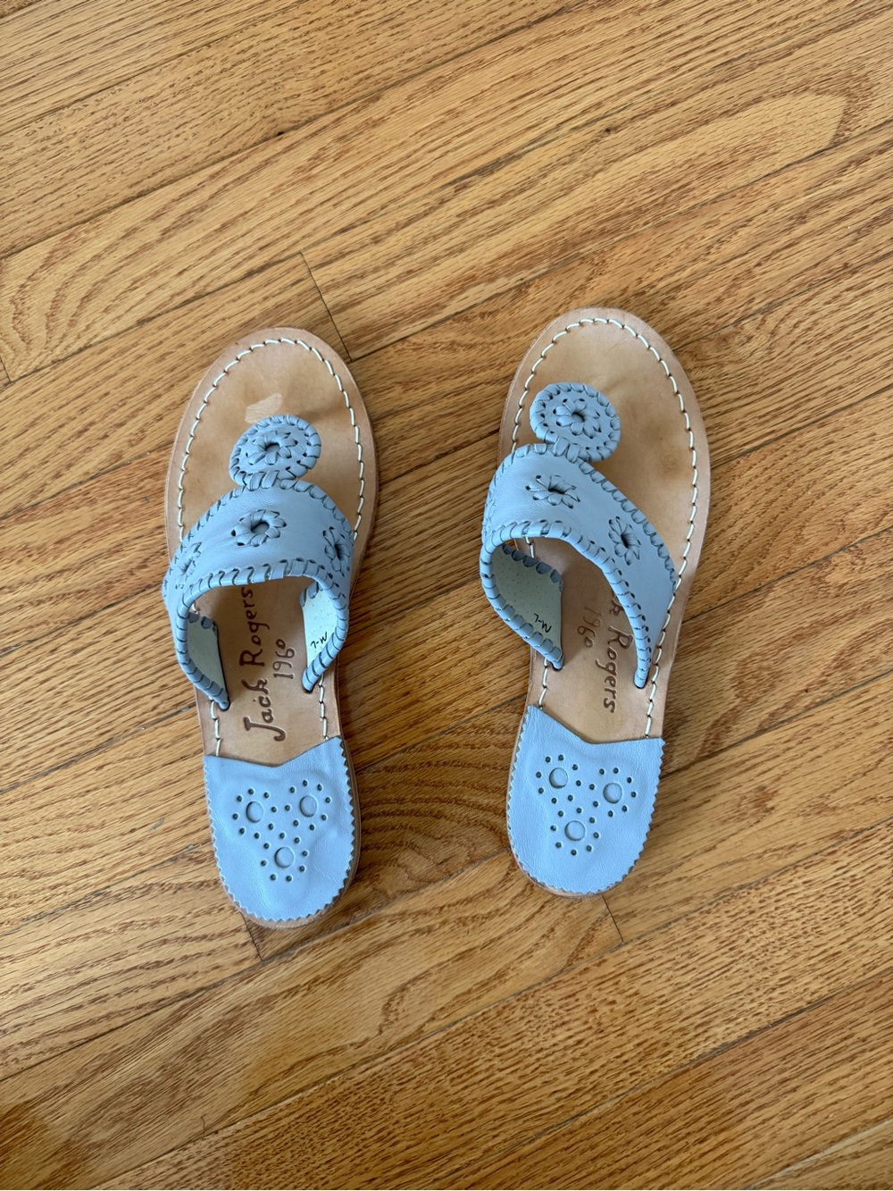 Jack Rogers Light Blue Leather Toe-Ring Sandals